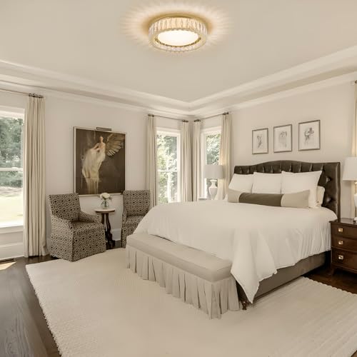 15 Inch Gold Modern Crystal Flush Mount Chandelier