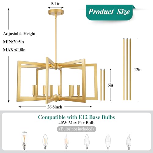 20" 62" Height Adjustable Gold Kitchen Chandelier for Dining Room