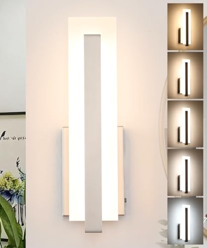 Hardwired Brushed Nickel Dimmable Modern LED Wall Sconce 3000K 3500K 4000K 5000K 6000K Indoor Wall Lights Up and Down Wall Mount Light for Living Room Bedroom Hallway Corridor