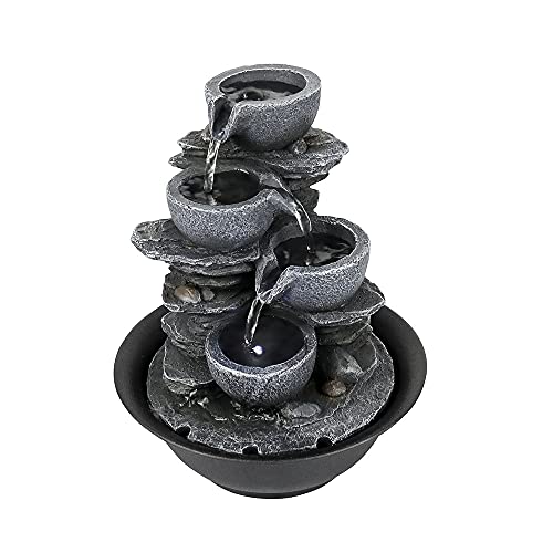 10.6inch Rock Indoor Water Fountain Zen Meditation Tabletop Fountain with LED Light for Home Office Bedroom