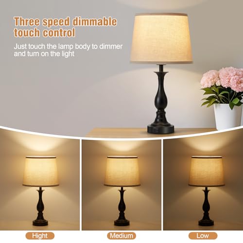 Bedside Table Lamp Touch Control Bedroom Lamps with USB A and C Charging Port 3 Way Dimmable Touch Lamps for Nightstand Living Room Bedroom Dorm Home Office Reading (2 Count)