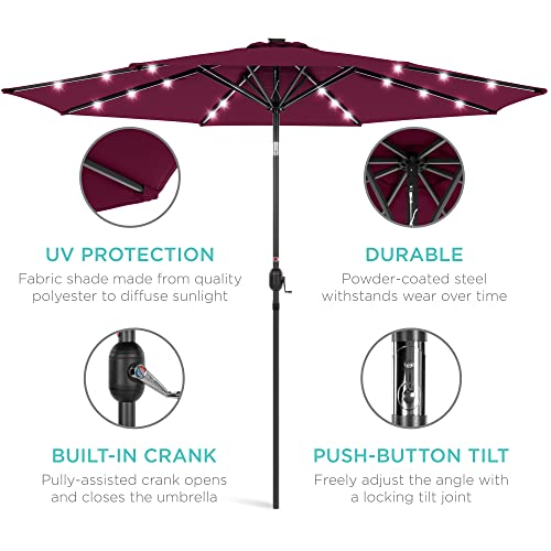 10ft Solar Polyester LED Lighted Patio Umbrella w (10 Feet)