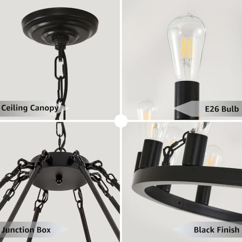 70" Black Wagon Wheel Chandelier 2