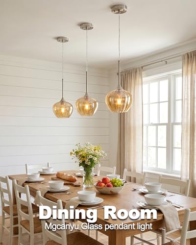 2Pack Amber Glass Pendant Lights Kitchen Island with Brushed Nickel FInish (2 Count)