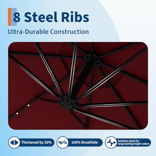 10FT Solar Lights Offset Patio Umbrella with Cross Base