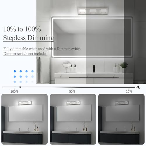 5 Color Temperature Brushed Nickel Bathroom Vanity Lights Dimmable Acrylic Modern LED Bathroom Wall Lighting Fixtures Brushed Nickel