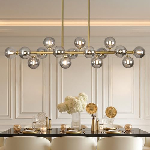 55" Mid Century Modern Glass Globe Sputnik Chandelier with Grey Bubble