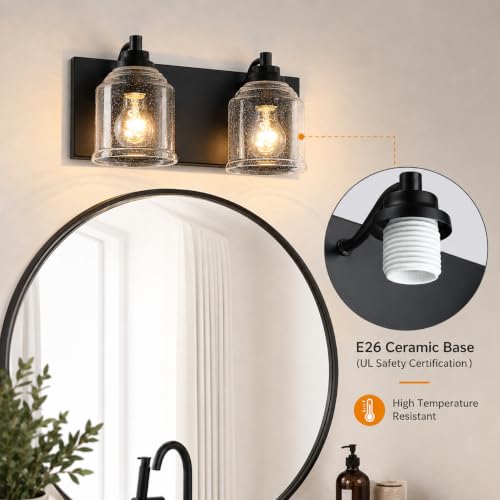 16" 2 Light Farmhouse Bathroom Vanity Light with Bubble Glass