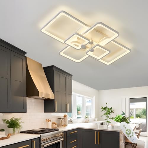 Dimmable White Modern Ceiling Lamp with Remote for for Living Room