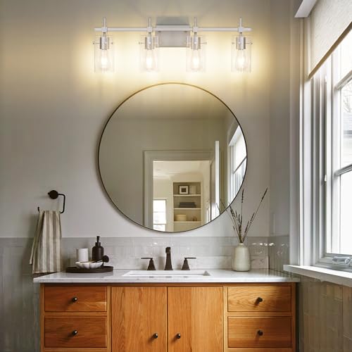 4 Light Bathroom Vanity Lights Bathroom Lights Over Mirror Vintage Bath Lighting Brushed Nickel Wall Sconce with Glass Shade (4 Count)