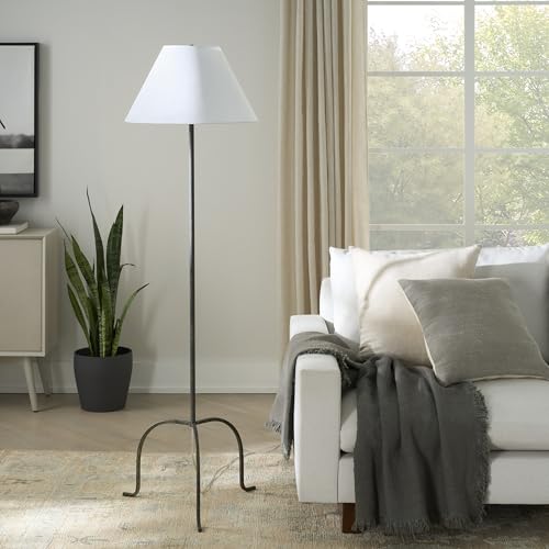 Home 66" Black Wrought Iron Heritage Metal Slim Tripod Standing Floor Lamp for Modern