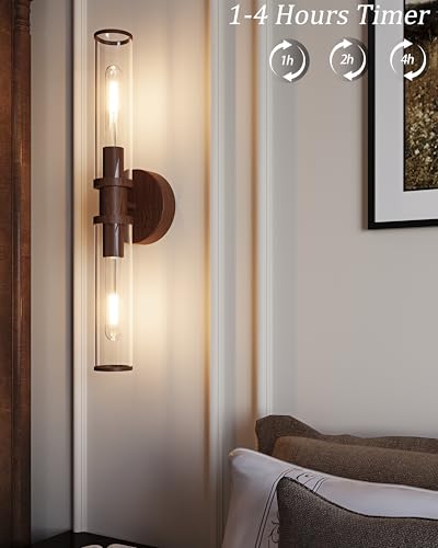 Walnut Wireless Battery Operated Wall Sconces with Remote Control