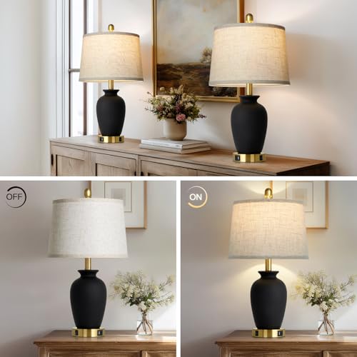 23" Set of 2 Black Ceramic Farmhouse Table Lamp with Ginger Jar Design (2 Count)