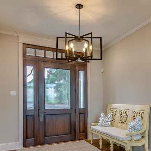 6-Light Black Chandelier for Dining Room Light Fixture Over Table Foyer Lighting Fixtures Modern Farmhouse Geometric Metal Hanging Industrial Chandeliers for Entryway Kitchen Hallway