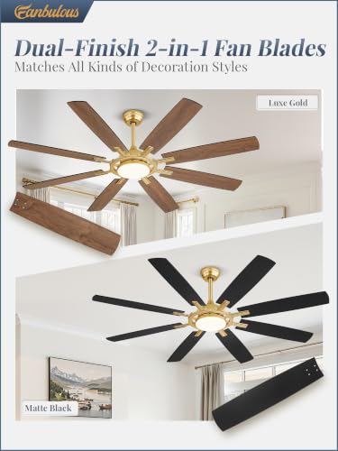 65 Inch Black Ceiling Fans with 3CCT Lights and Remote (Gold / 65")