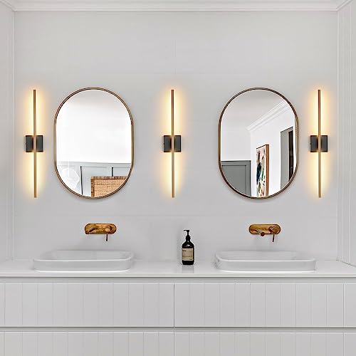 Modern Light Fixture Set of Two 27.8x4.3x3.4in Black and Brass Gold Sconces 1200Lm LED Wall Lights for Bathroom (2 Count)