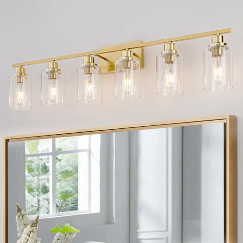 6 Light Gold Bathroom Light Fixtures Brushed Brass Vanity Light Over Mirror Modern Wall Lighting Sconces Wall Lamp for Bathroom