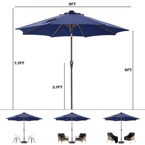 9 FT Outdoor Umbrella with solar lights Patio Table Umbrella Navy