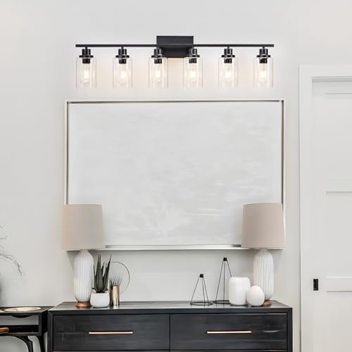 6 Light Bathroom Light Fixtures Black Vanity Light Over Mirror Modern Farmhouse Wall Lighting Sconces Wall Lamp for Bathroom