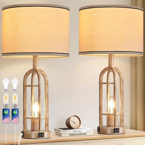 Farmhouse Table Lamps for Living Room End Table Set of 2 (2 Count)