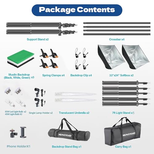 Photography Softboxes Kit with 6.6x10ft Backdrop Stands