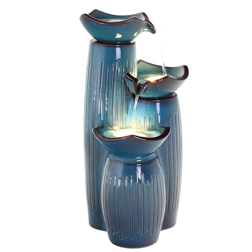 30" Ceramic Outdoor Water Fountain with LED Lights