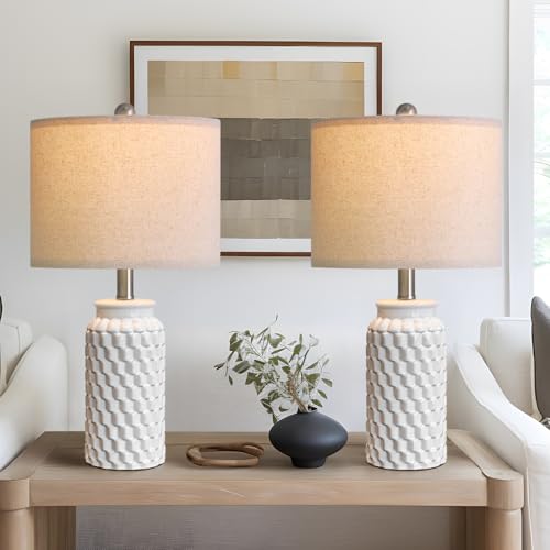 20.5" White Modern Ceramic Bedside Lamps Set of 2 (2 Count)