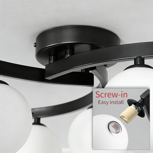 Modern Black Sputnik Glass Globe Semi Flush Mount Ceiling Light Fixture