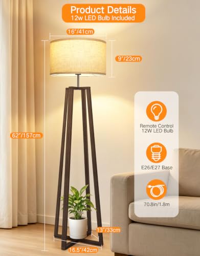 62" Mid Century Modern Vintage Lamps with Remote Control (Espresso Walnut)