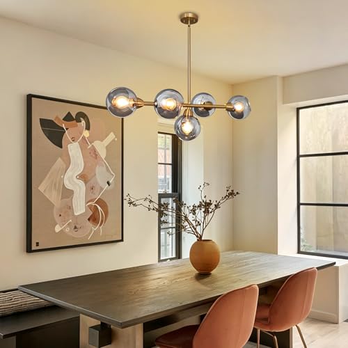 5 Lights Gold Linear Chandelier Modern Dining Room Light Fixture 36.6 Inch