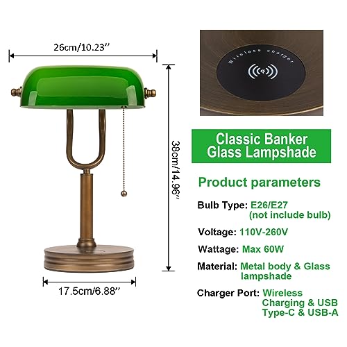 Green Glass Bankers Lamp