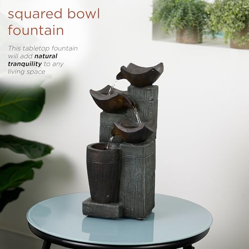 TZL414 14" 4 Tier Squared Bowls Fountain with LED Lights