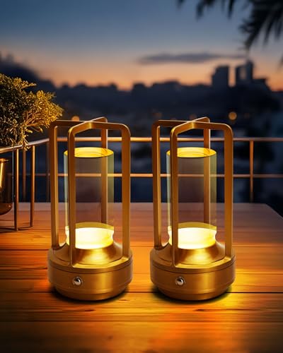 Set of 2 Cordless Table Lamps Rechargeable LED Desk Lamps Gold (2 Count)