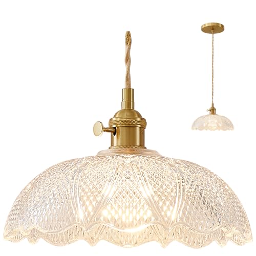 Hanging Lamp 9.8 Inch Pendant Lights Kitchen Island Braided Cord Hanging Pendant Light Flower Lampshade Vintage Hanging Lamp Farmhouse Living Room Bedroom