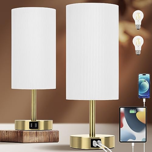 Bedside Lamp with USB A+C Charging Ports Set of Two