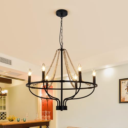 6 Light Wagon Wheel Chandelier
