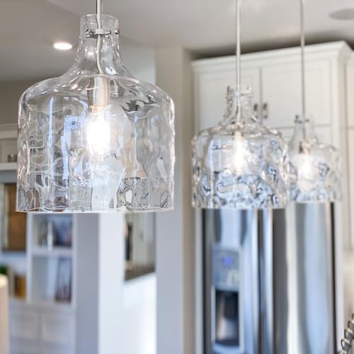 16" Farmhouse Hammered Glass Pendant Light