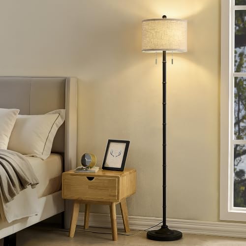 Upgraded 2 Light Mid Century Modern Black Floor Lamp for Living Room (Black)