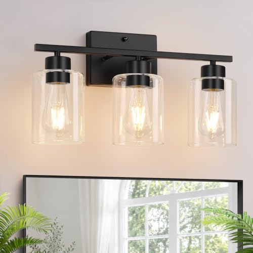 Black Bathroom Light Fixtures with Clear Glass Shades