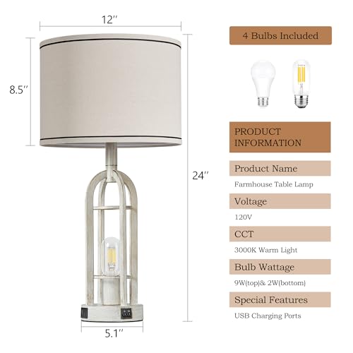Farmhouse Table Lamps for Living Room Set of 2 (2 Count)
