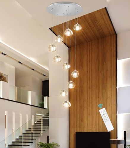 Modern Chandeliers for Dining Room Adjust High Ceiling Chandelier Light Fixtures Entrance LED Dimmable Ceiling Pendant Drops Light Remote Lights for Living Room Stairwell 2700K 6000K