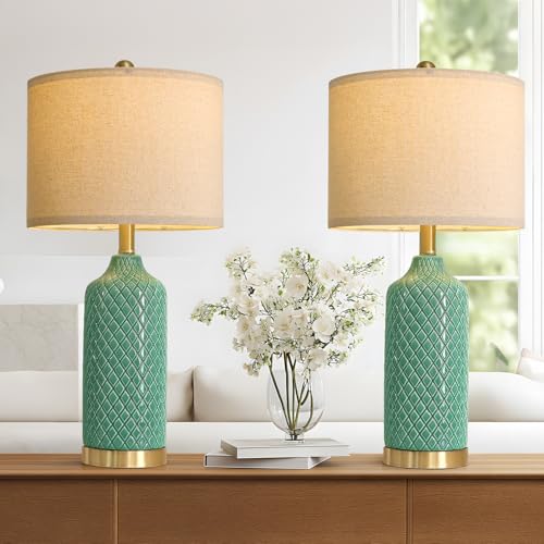 24.25" Modern Ceramic Green Table Lamps Set of 2 Lamps Living Room Bedroom (2 Count)