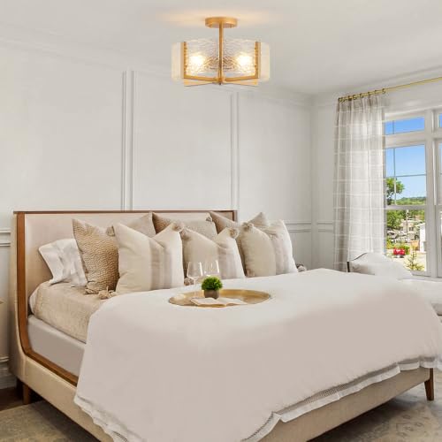 18 inch Large Gold Semi Flush Mount Drum Ceiling Light Fixture