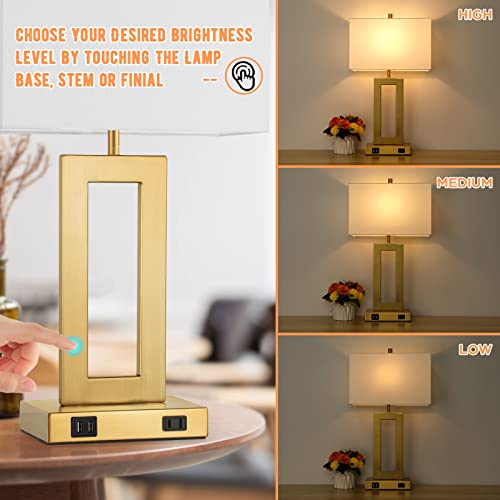 22" Gold Modern Table Lamp Set of 2 with 2 USB Ports&AC Outlet (2 Count)