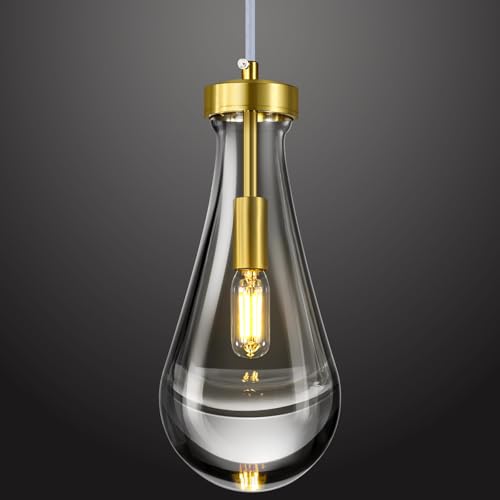 Raindrop Pendant Lights Kitchen Island Teardrop Gold Hanging Light Fixtures Clear Solid Glass Pendant Light Modern Chandeliers for Dining Room Porch Corridor Living Room…