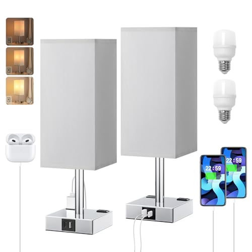 Set of 2 Grey Touch Table Lamp for Bedroom (2 Count)