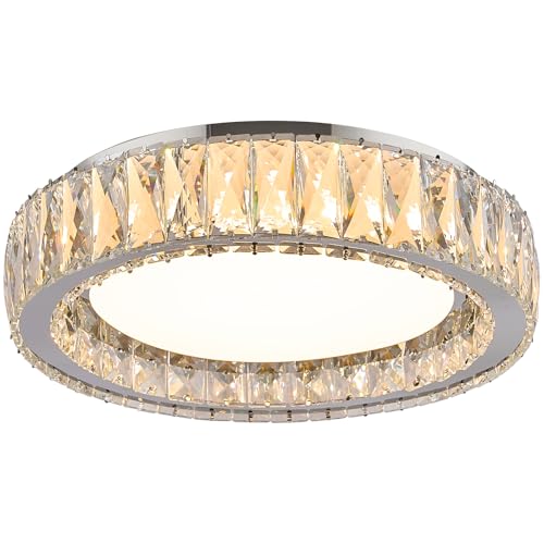 15 Inch Dimmable Modern Crystal LED Flush Mount Ceiling Light