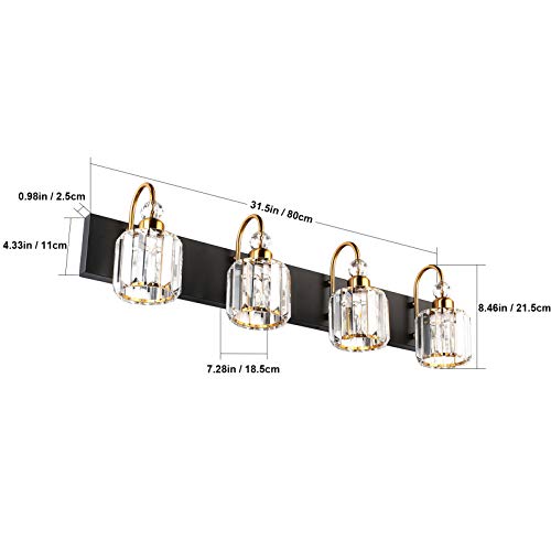 LED Modern Vanity Lights Fixtures 4 Lights Black Vanity Lights Crystal Modern Matte Black Vanity Lights for Bathroom