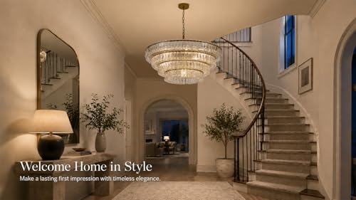40 Inch Modern Round Clear Crystal Glass Chandelier