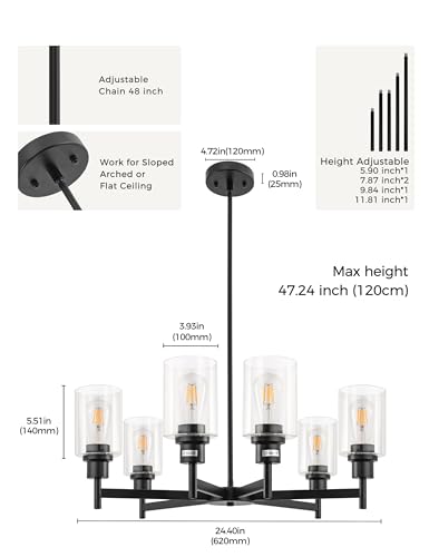 6 Light Black Chandelier for Dining Room Light Fixture